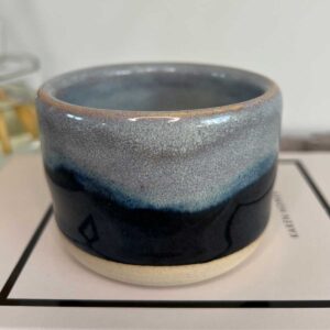 small blue shoreline glazed ceramic pot