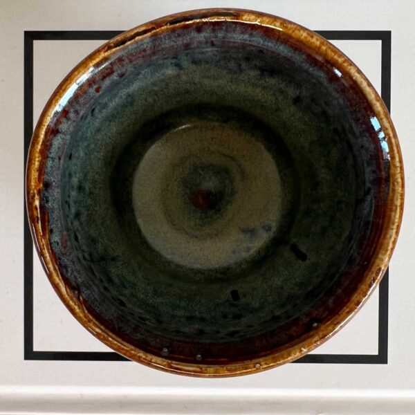 small ceramic pot blue copper tones