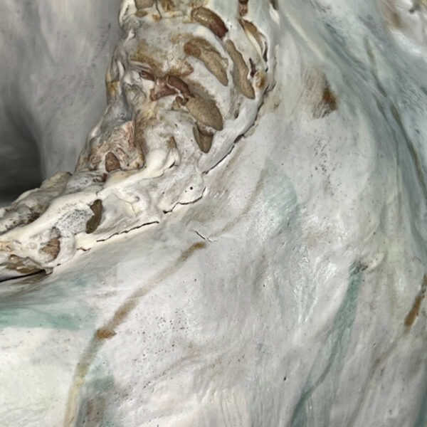 detail showing uneven glaze technique