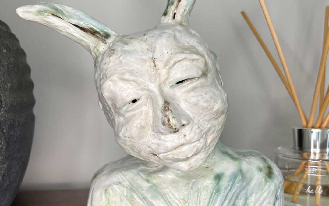 Ceramic Rabbit Human Sculpture Bust – Spring’s Wisdom