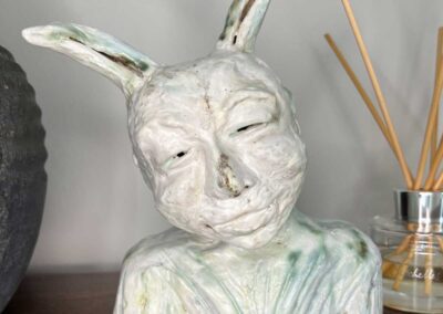 Ceramic Rabbit Human Sculpture Bust – Spring’s Wisdom