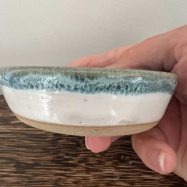 small ceramic green white pot