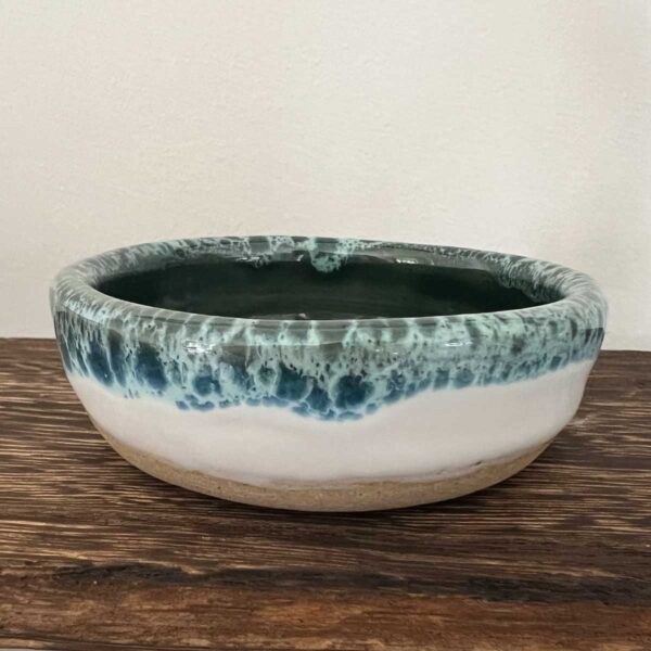 small ceramic green white pot