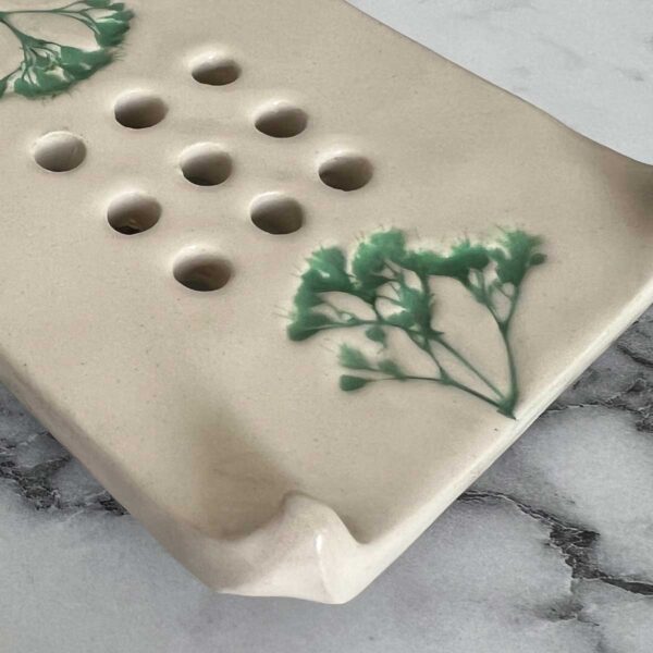 ceramic soap dish with botanical imprint
