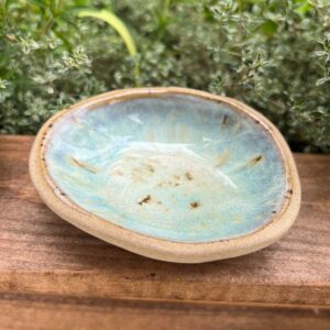 organic shape handmade dish part glazed turquoise