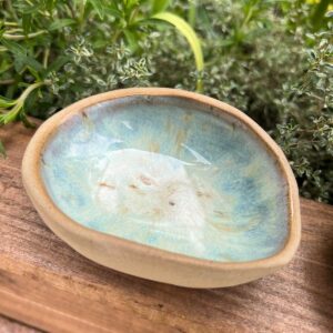 organic shape handmade dish part glazed turquoise