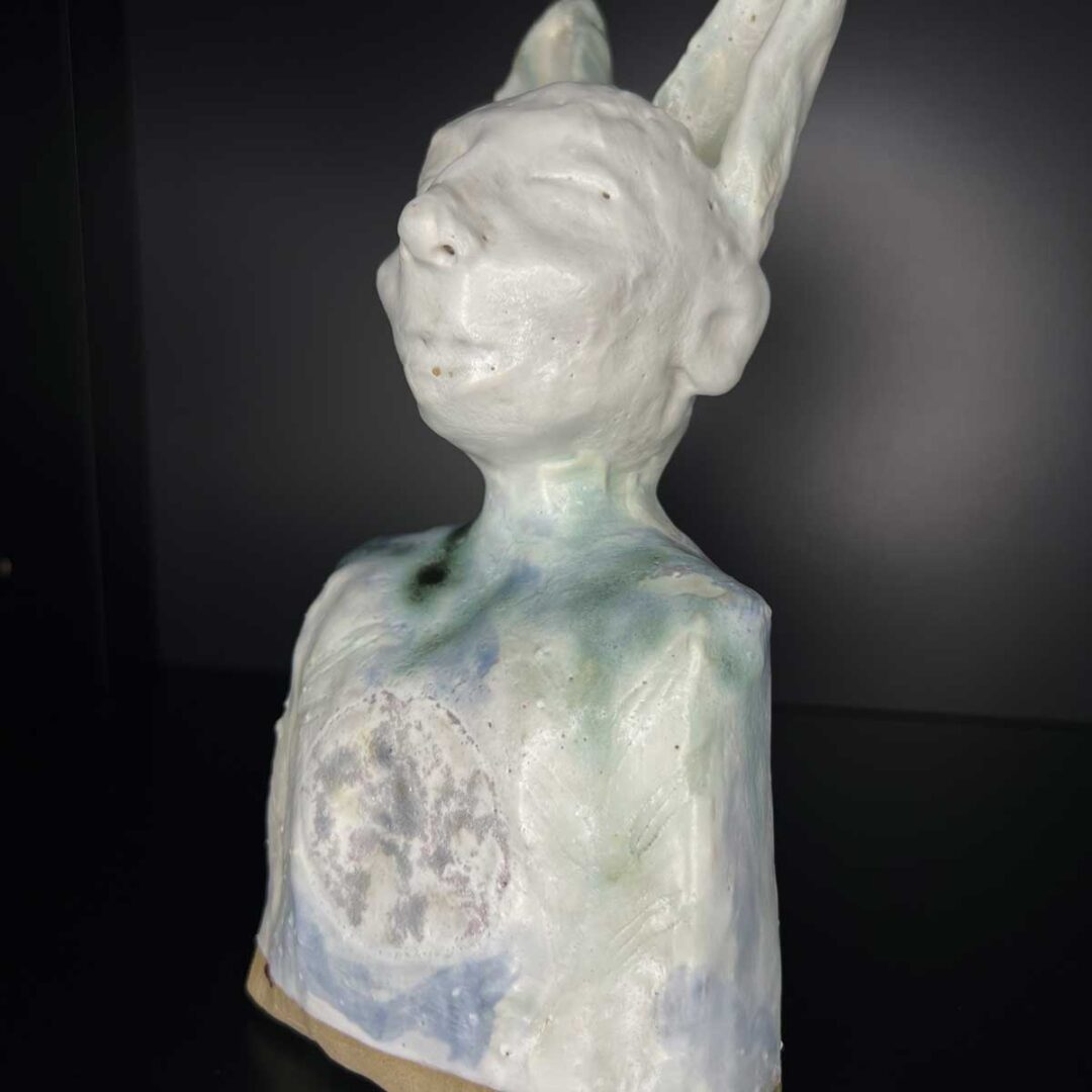 moon texture hare moon bust sculpture